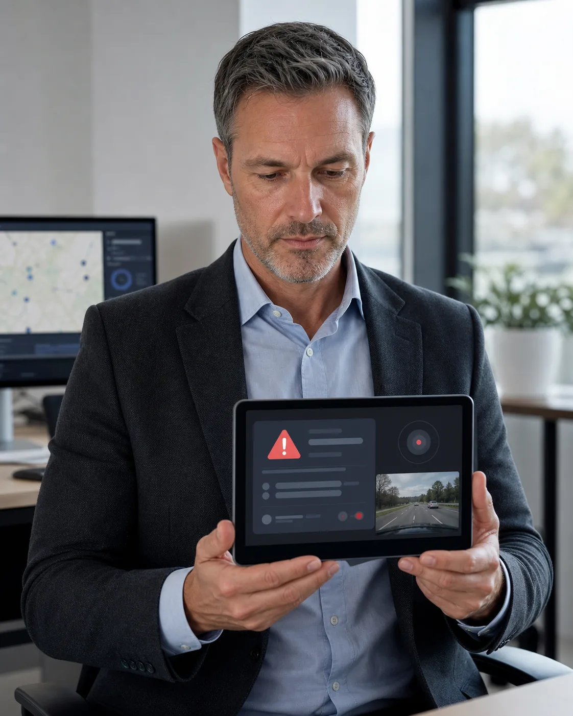 Fleet manager receiving a real-time AI safety alert on a tablet
