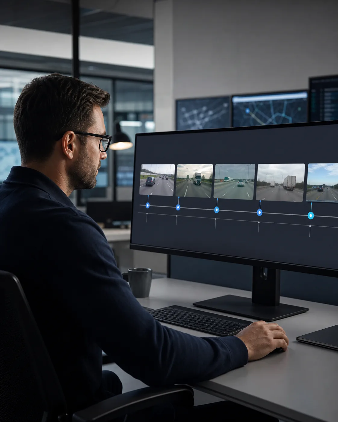 Fleet operations analyst reviewing an intelligent video event timeline