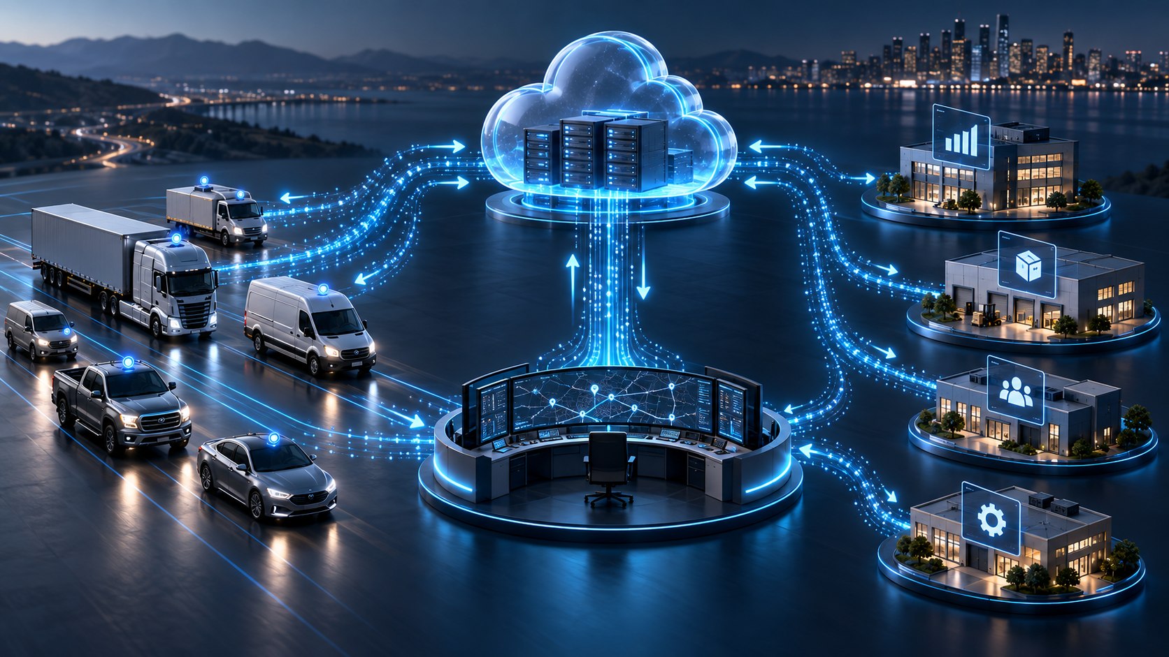 Real-time data flowing between connected vehicles, fleet operations and business systems