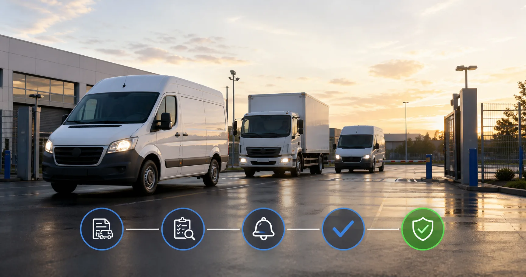 Automated compliance workflow checking fleet data and clearing vehicles for operation