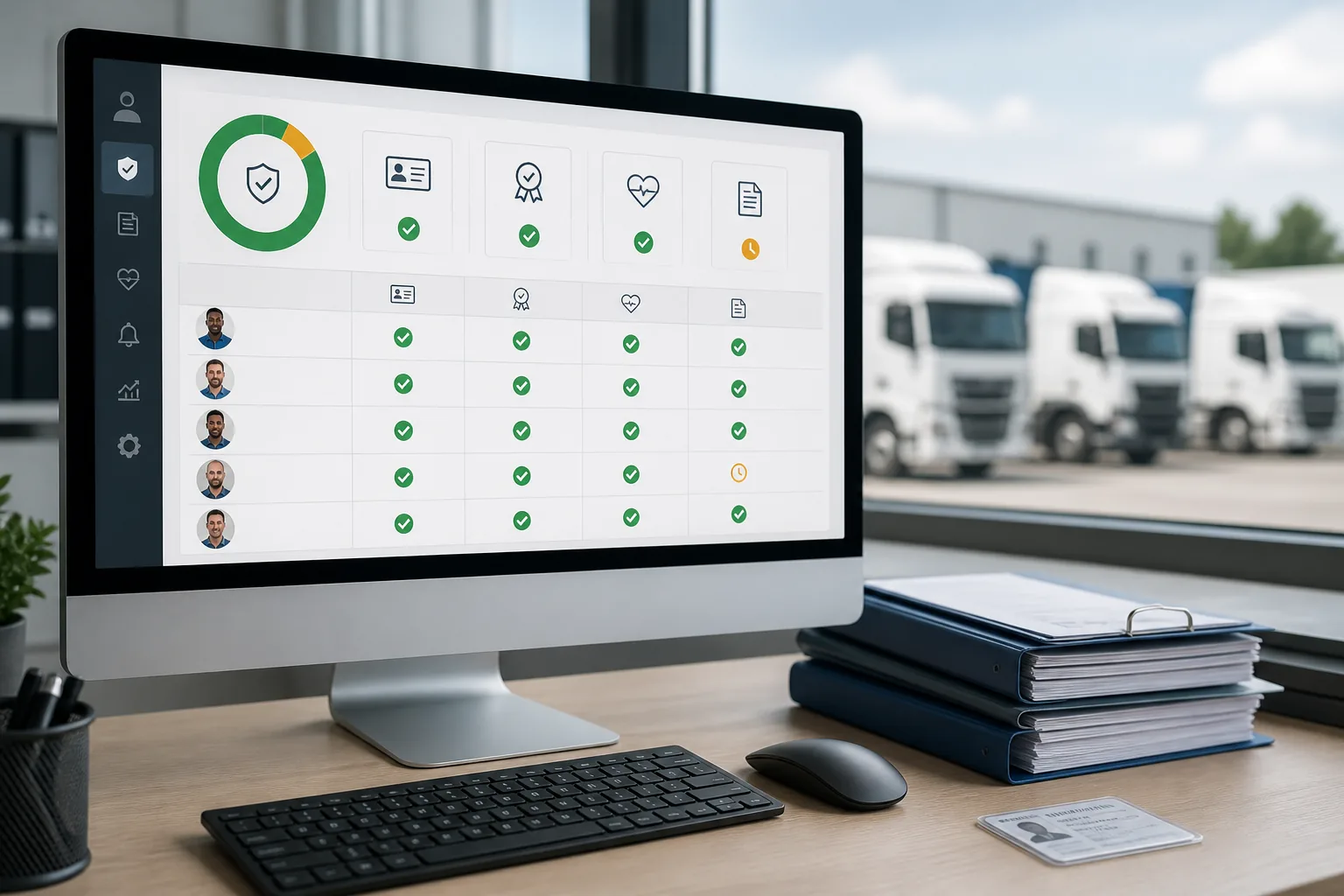 Driver compliance dashboard showing licence, certification, medical record, and renewal status
