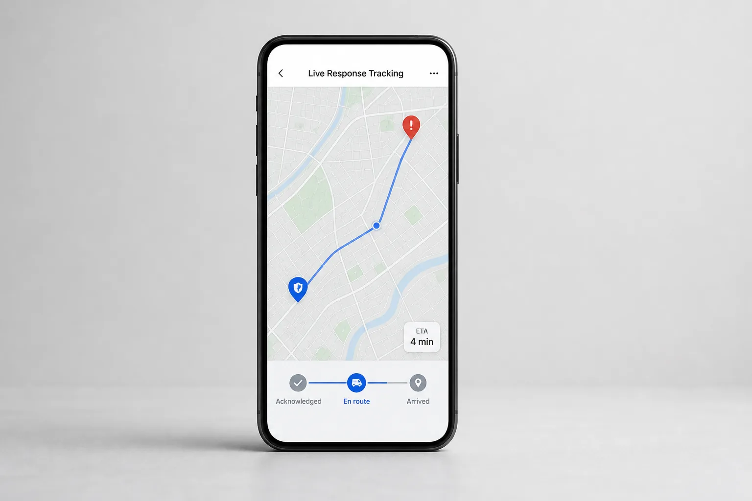 Live map tracking a response unit travelling toward an emergency incident
