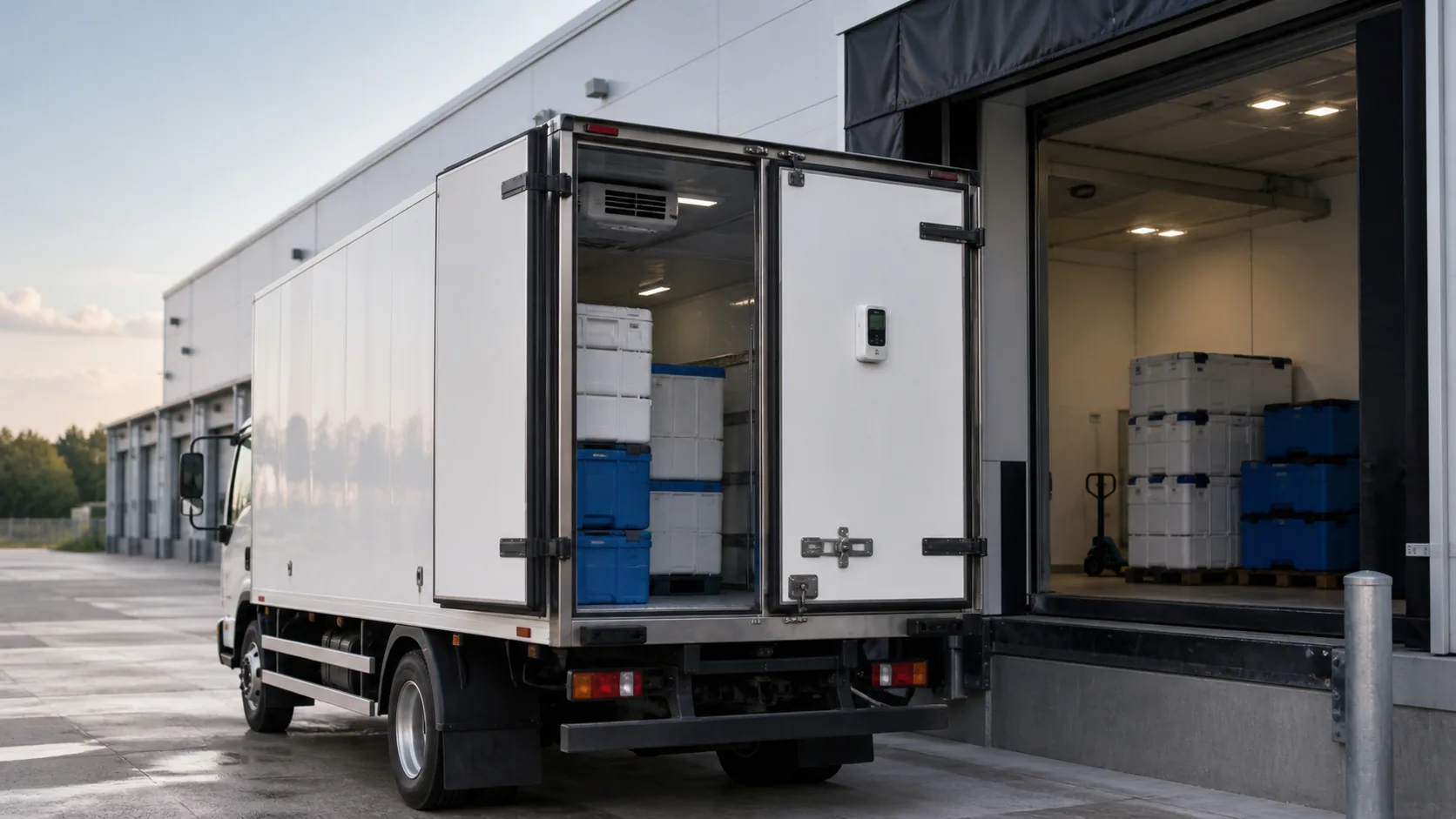 Refrigerated vehicle loading temperature-sensitive containers