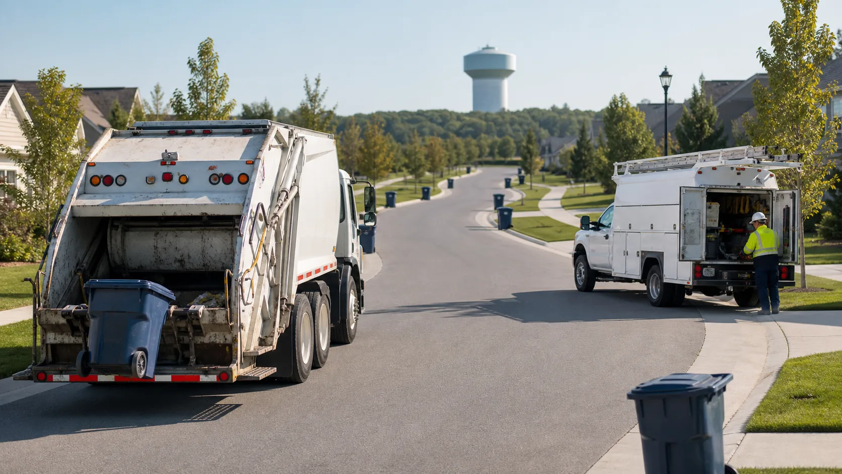 Waste collection and utility vehicles serving a scheduled route