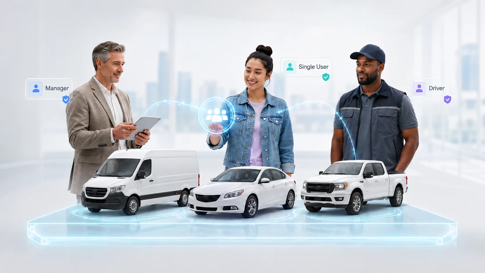 Drivers, managers, and administrators assigned to fleet vehicles and organizational roles