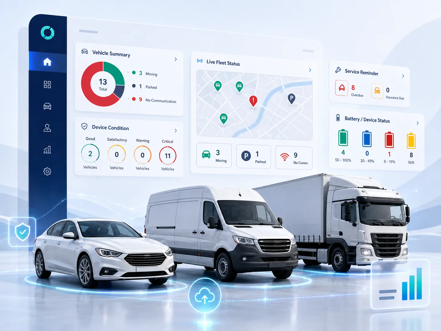 Vehicle onboarding dashboard showing registered fleet vehicles and their operational status