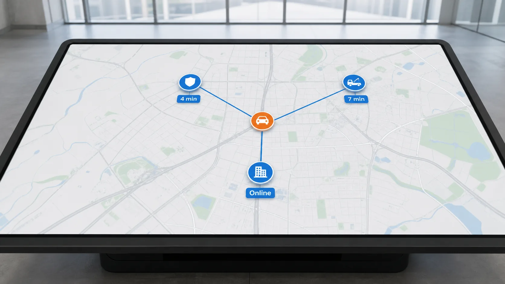 Security vehicle, recovery truck, and operations center coordinated around one fleet incident
