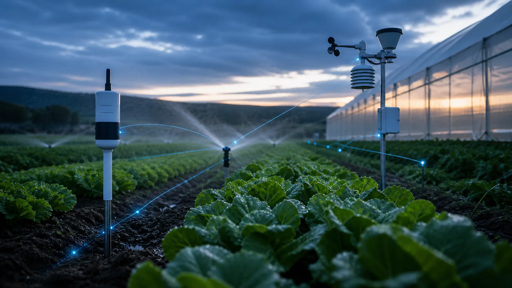 Connected irrigation and environmental sensors in precision agriculture