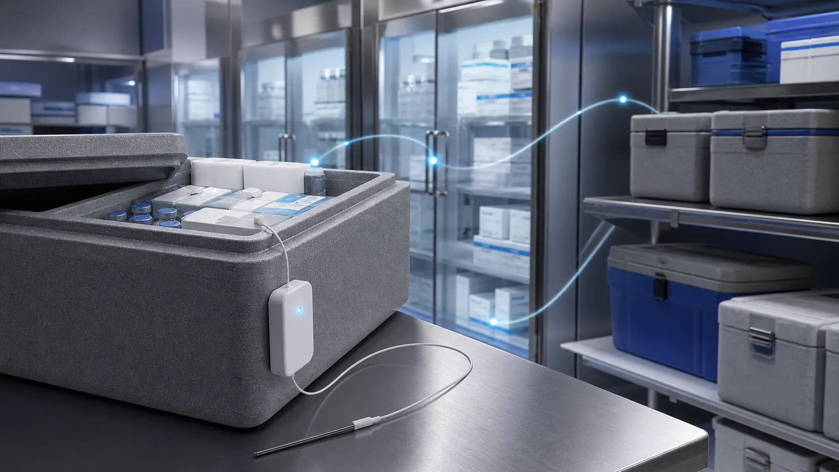 Temperature-monitored medical storage and cold-chain containers