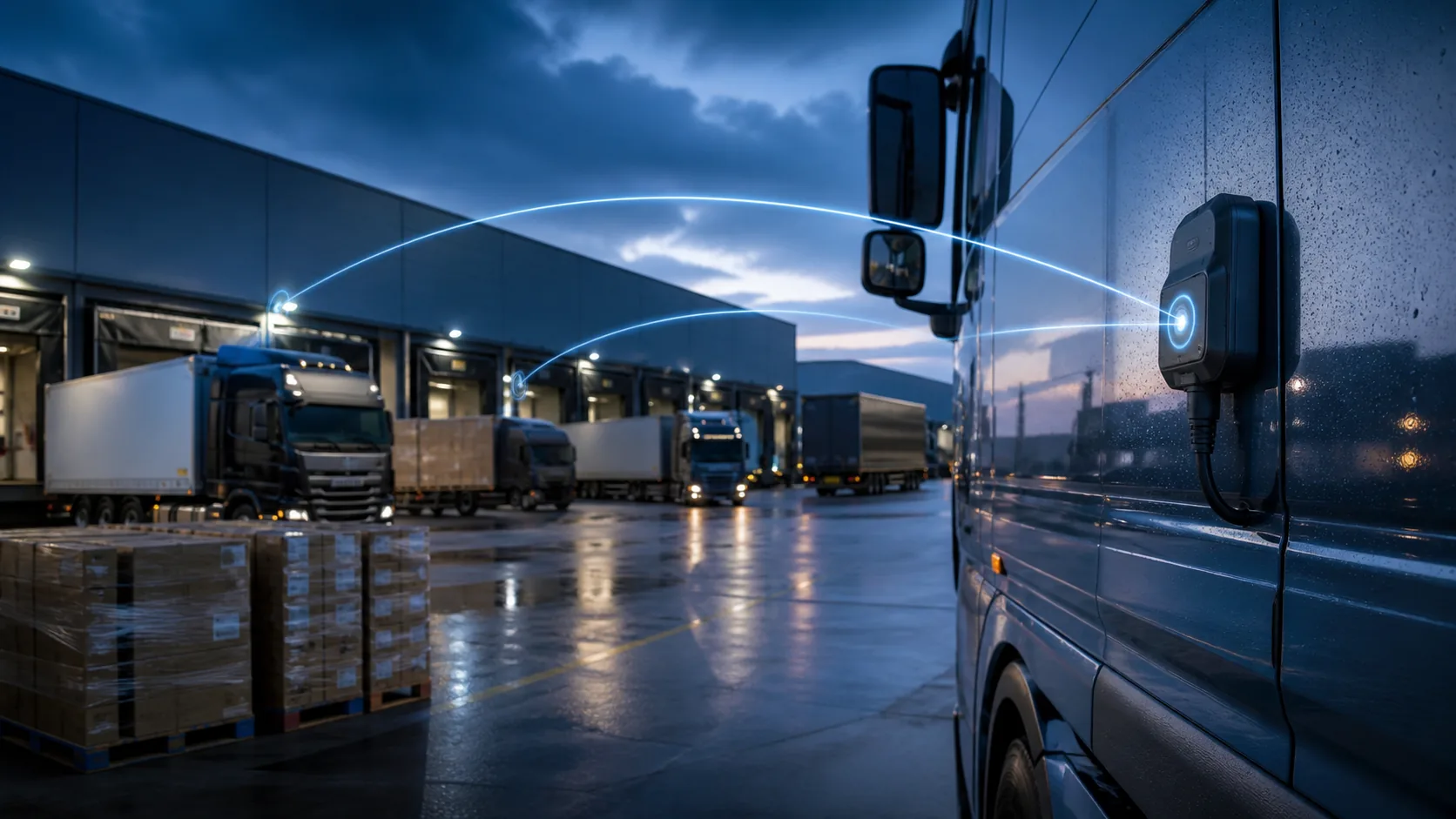 Connected trucks and cargo operations at a logistics hub
