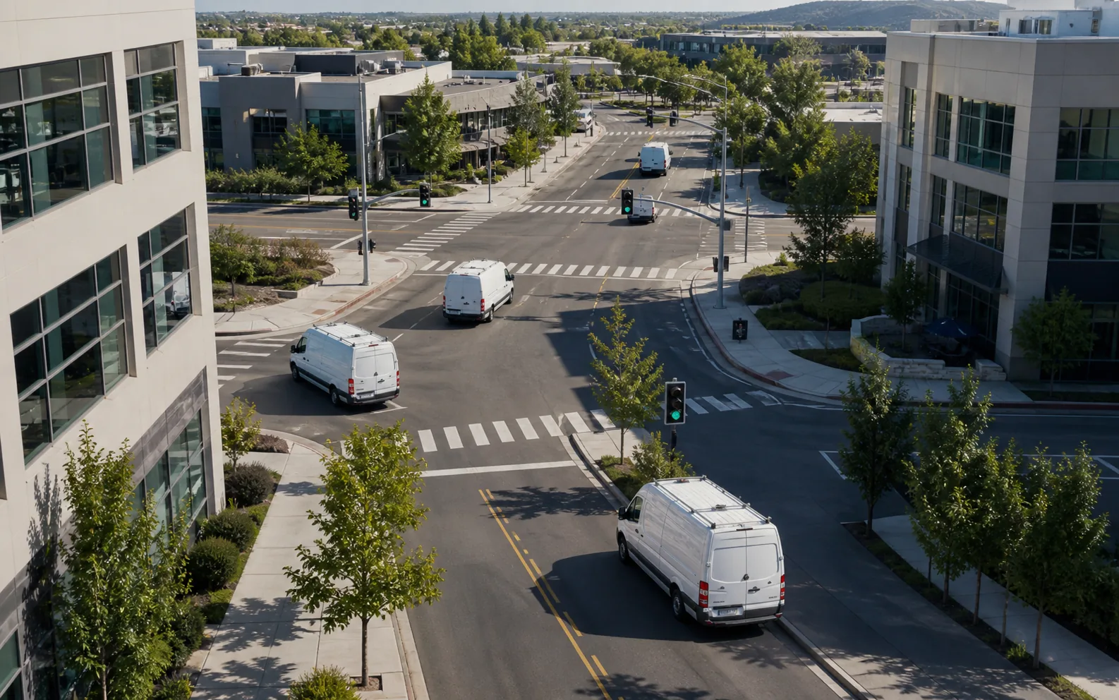 Field-service vehicles moving in coordination through an urban network