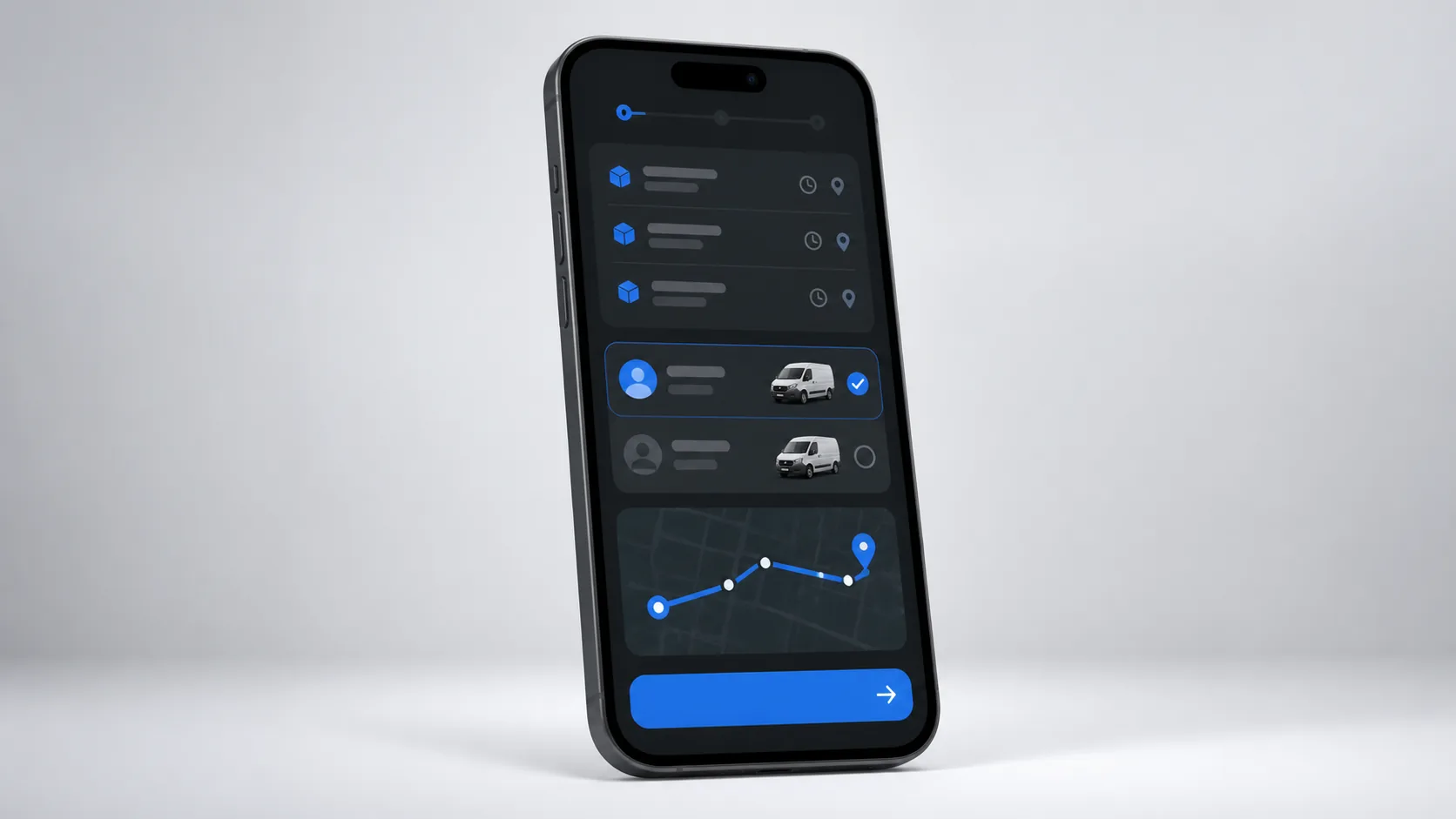 Mobile delivery assignment interface matching drivers and vans to delivery jobs