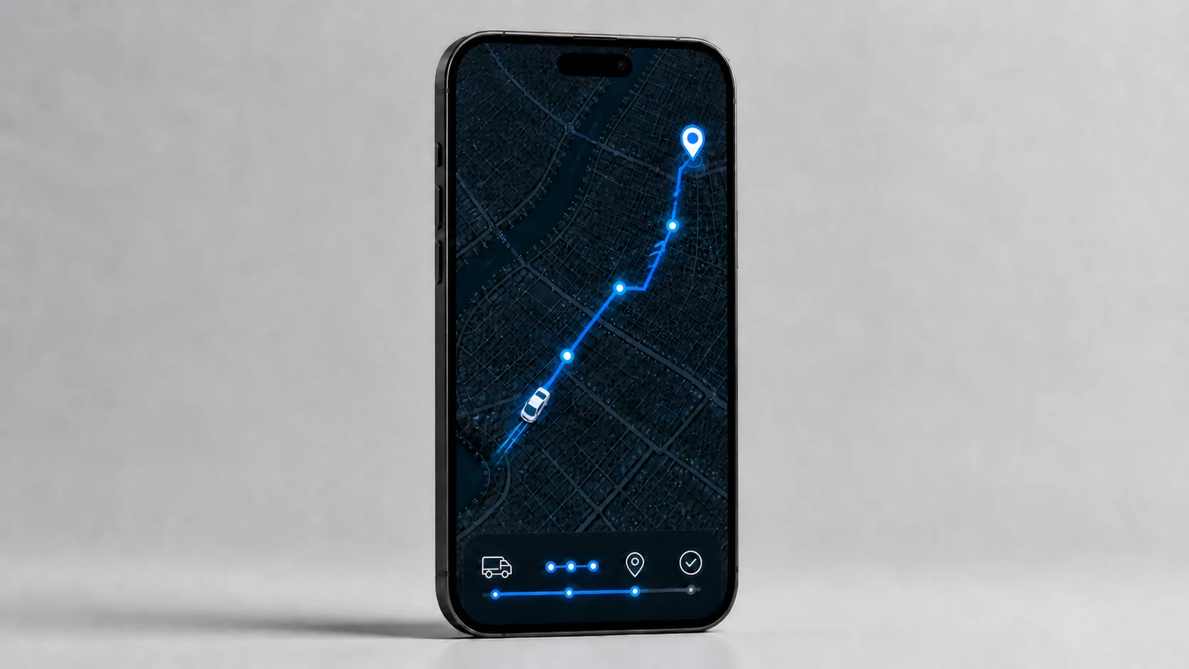 Driver mobile app showing one delivery vehicle facing and moving toward its destination pin