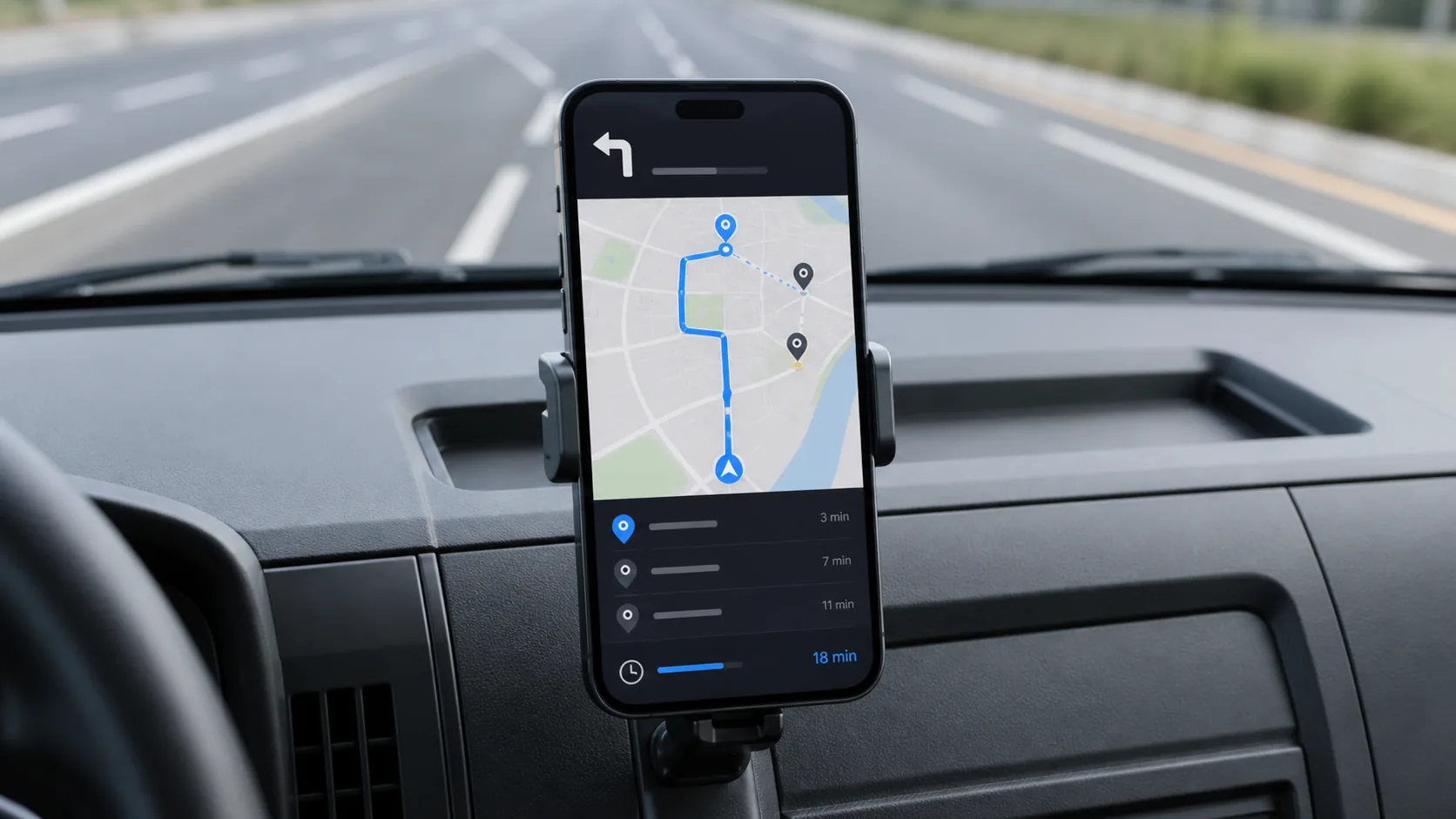 Mobile route navigation guiding a delivery driver through scheduled stops