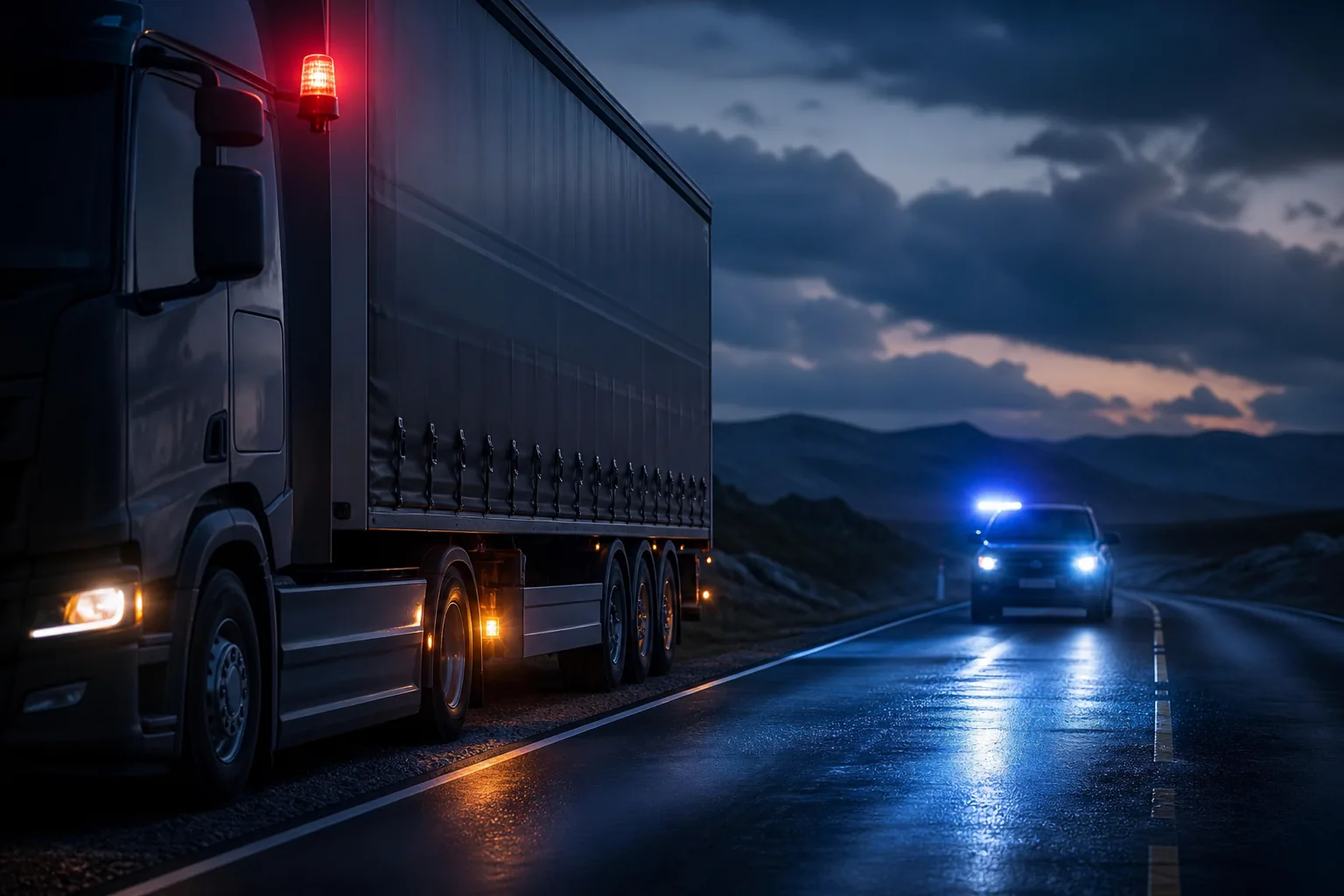 Security response vehicle approaching a truck stopped during an emergency