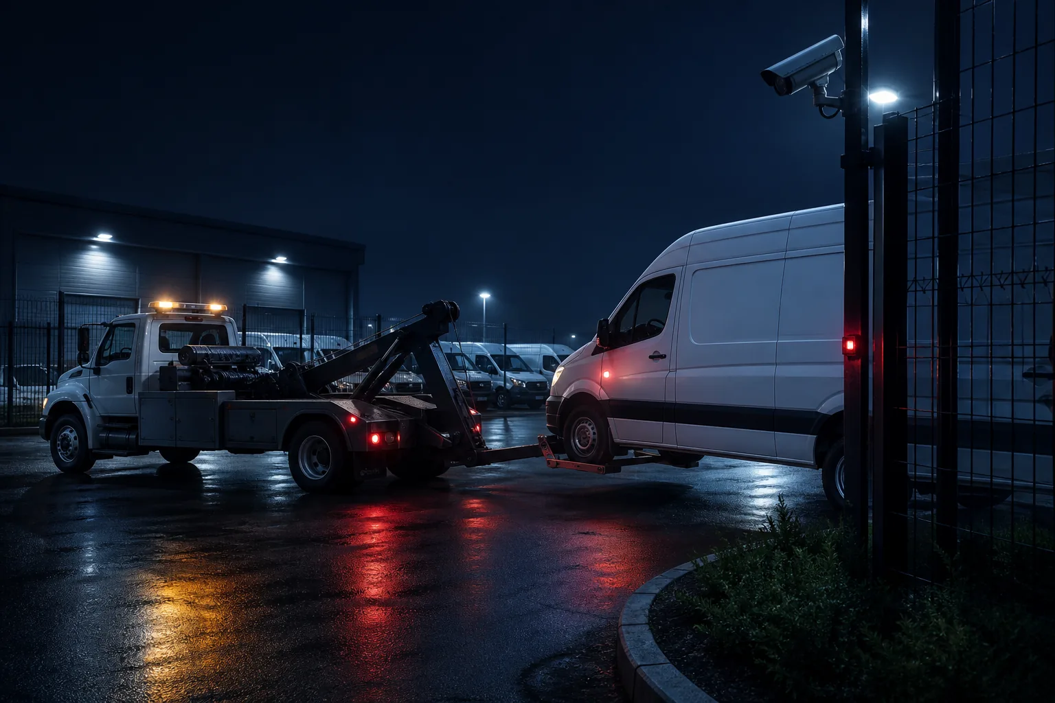 Unauthorized tow truck detected while attempting to remove a fleet vehicle