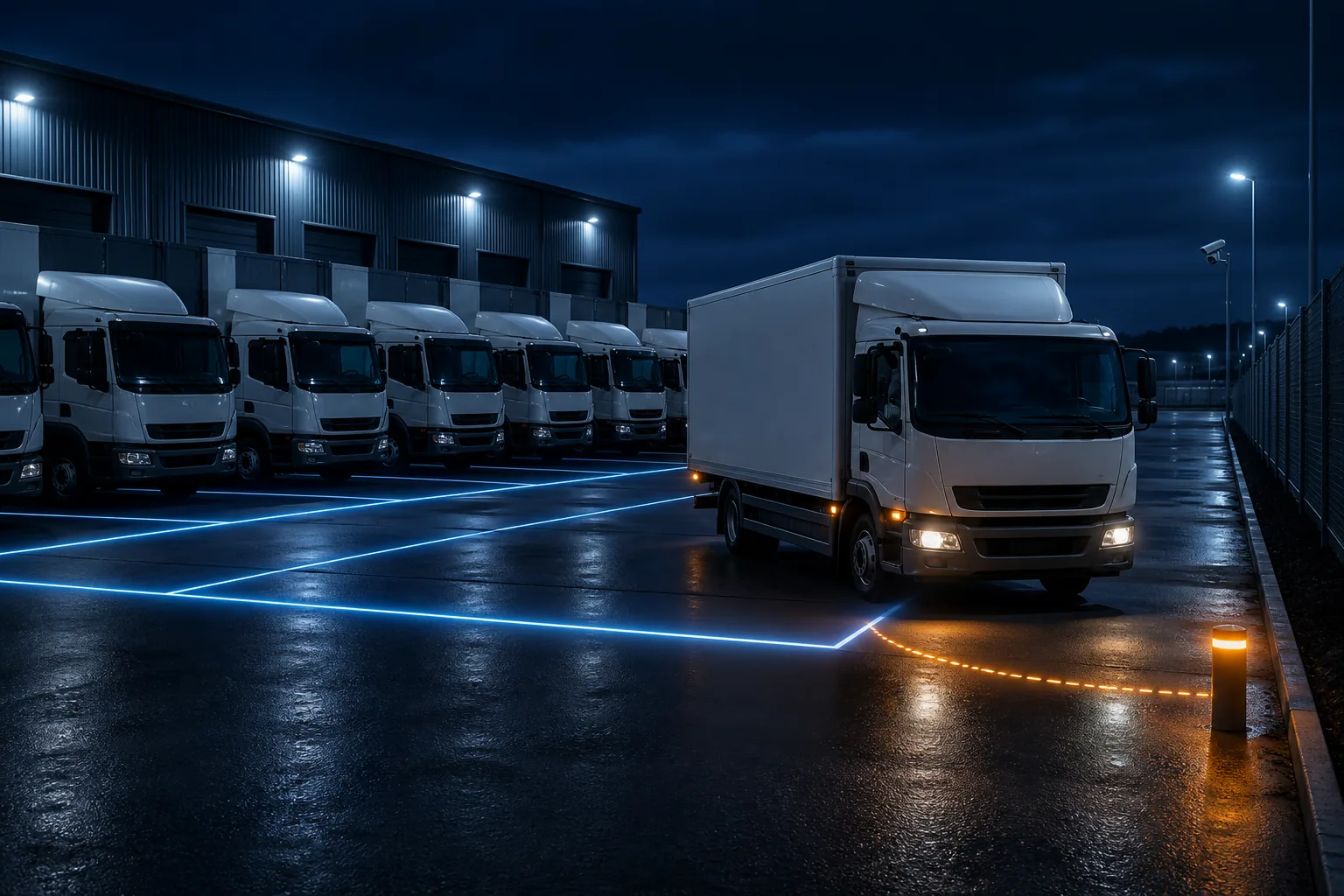 Commercial truck crossing a monitored fleet-depot geofence