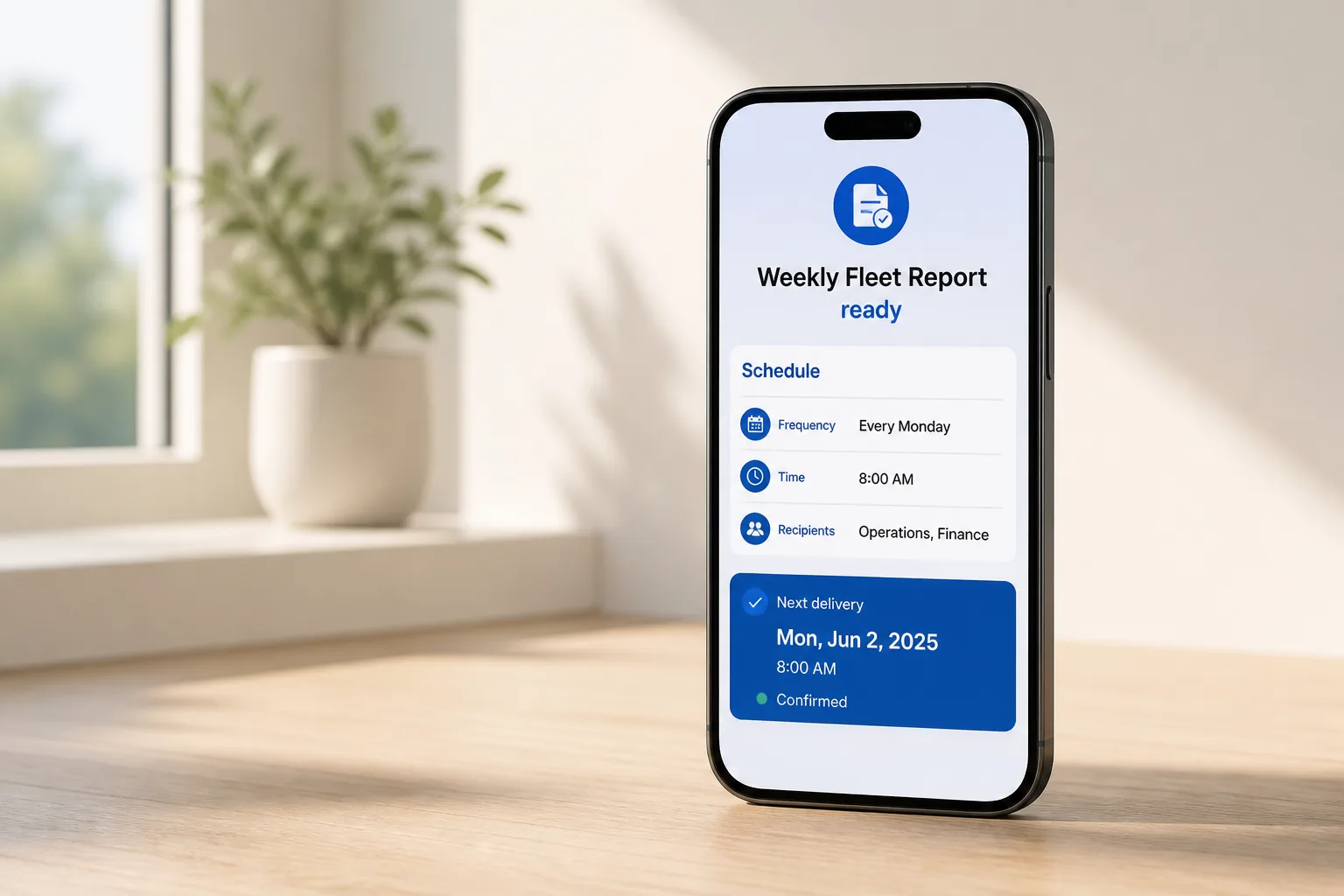 Scheduled weekly fleet report delivered to operations and finance