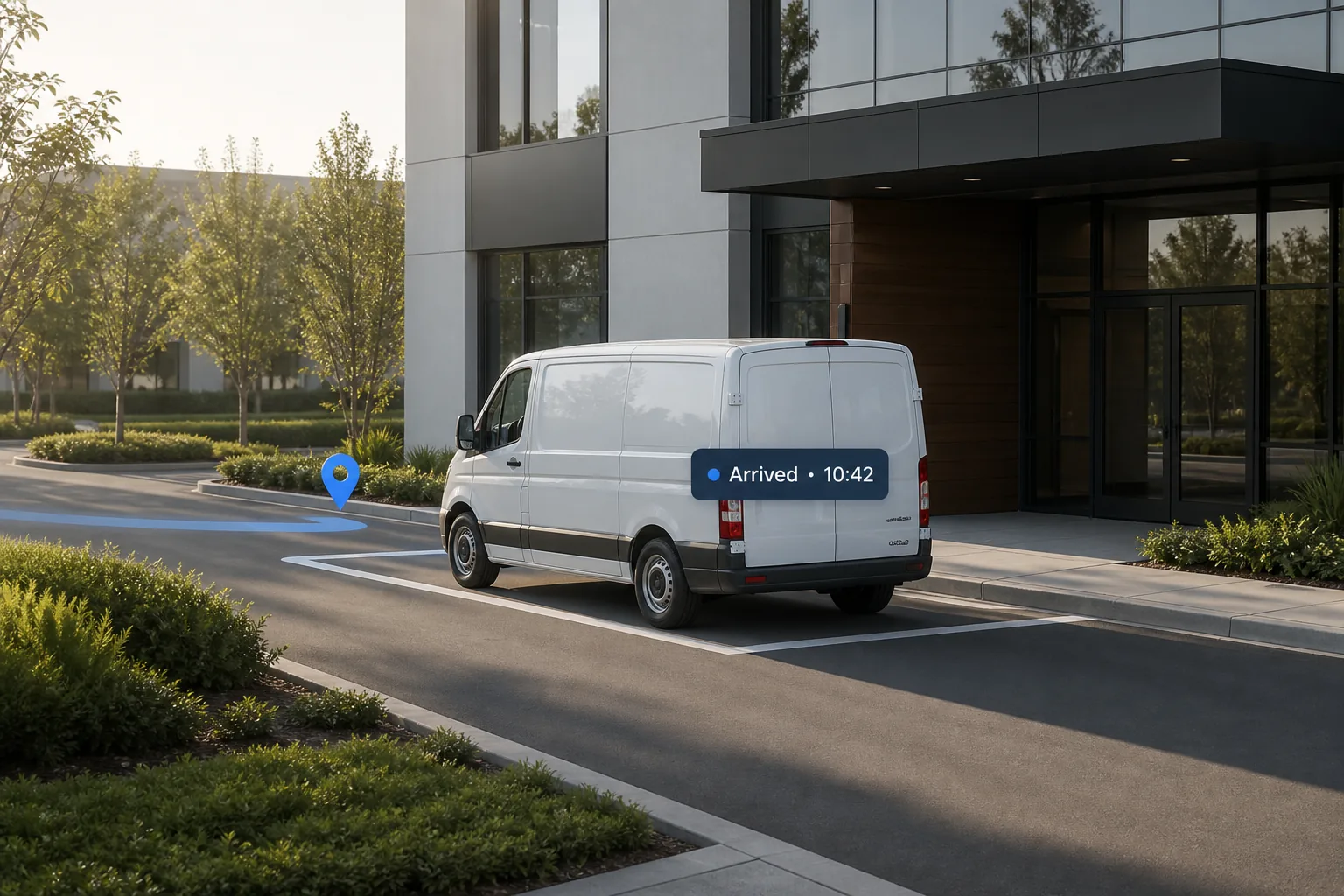 Delivery van confirmed as arrived in the designated customer delivery bay