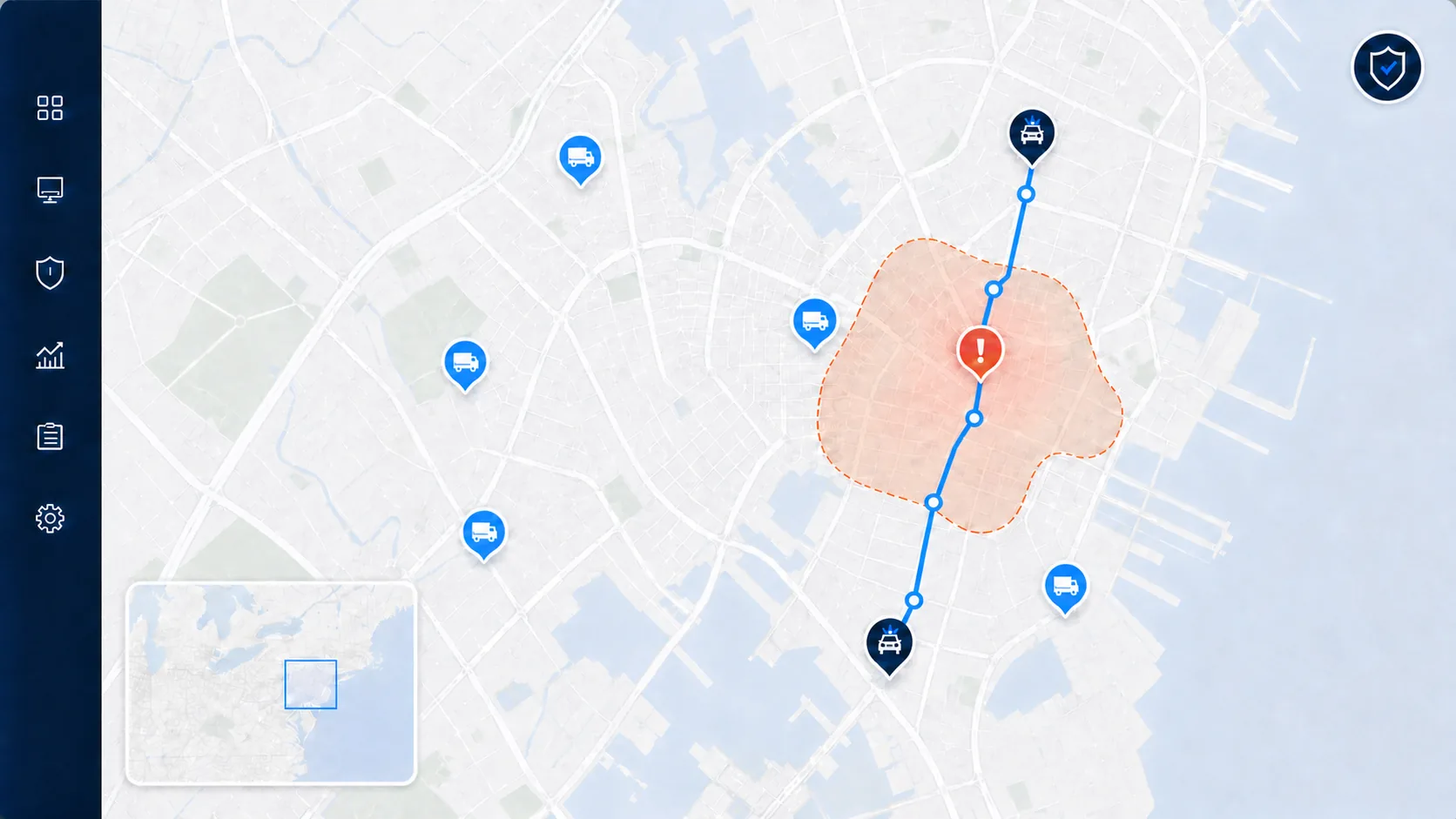 Security response route connecting two response vehicles through an emergency location