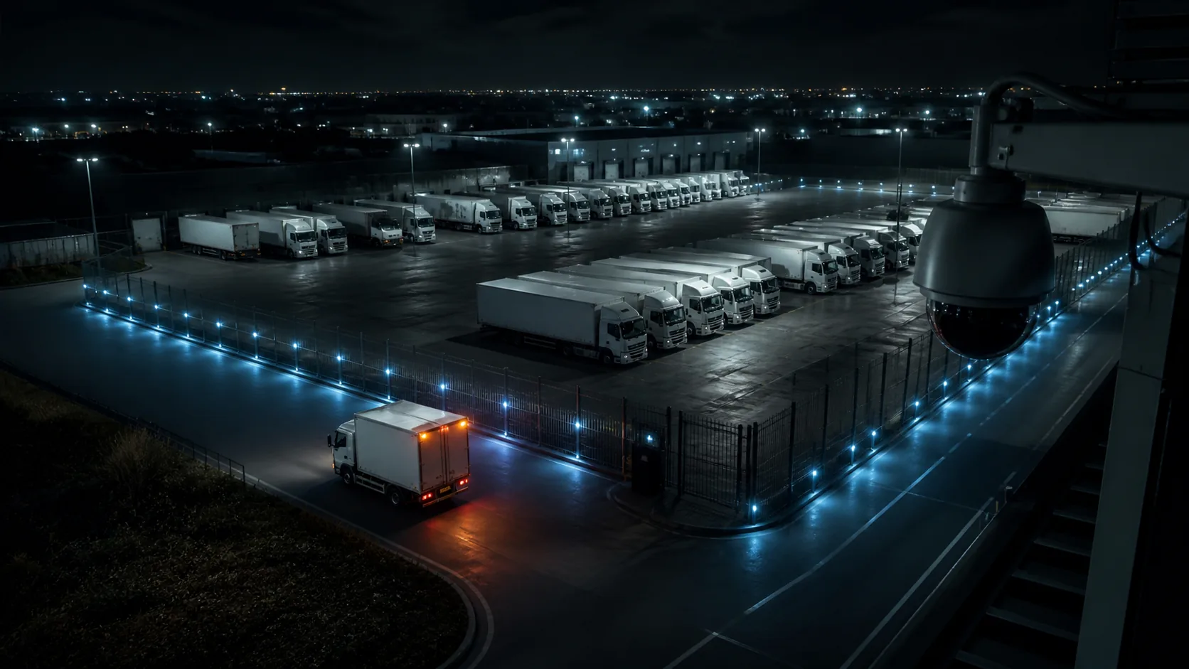 Monitored fleet depot detecting an unexpected vehicle movement at night