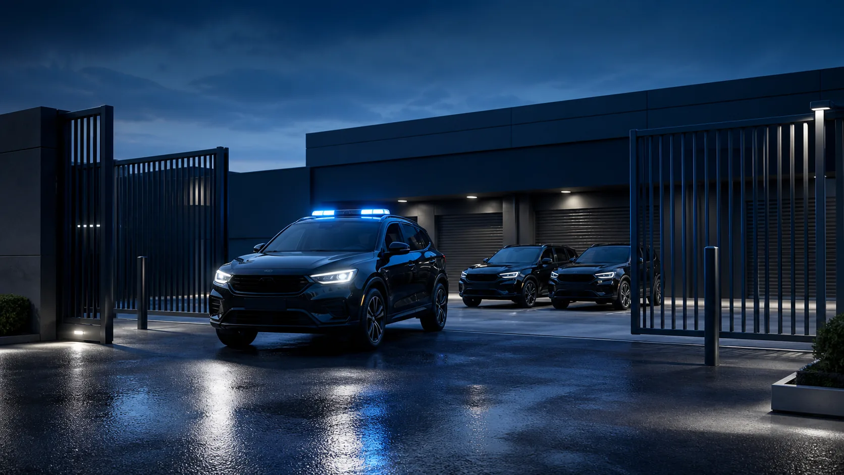 Security response vehicle deploying from a secured operations depot
