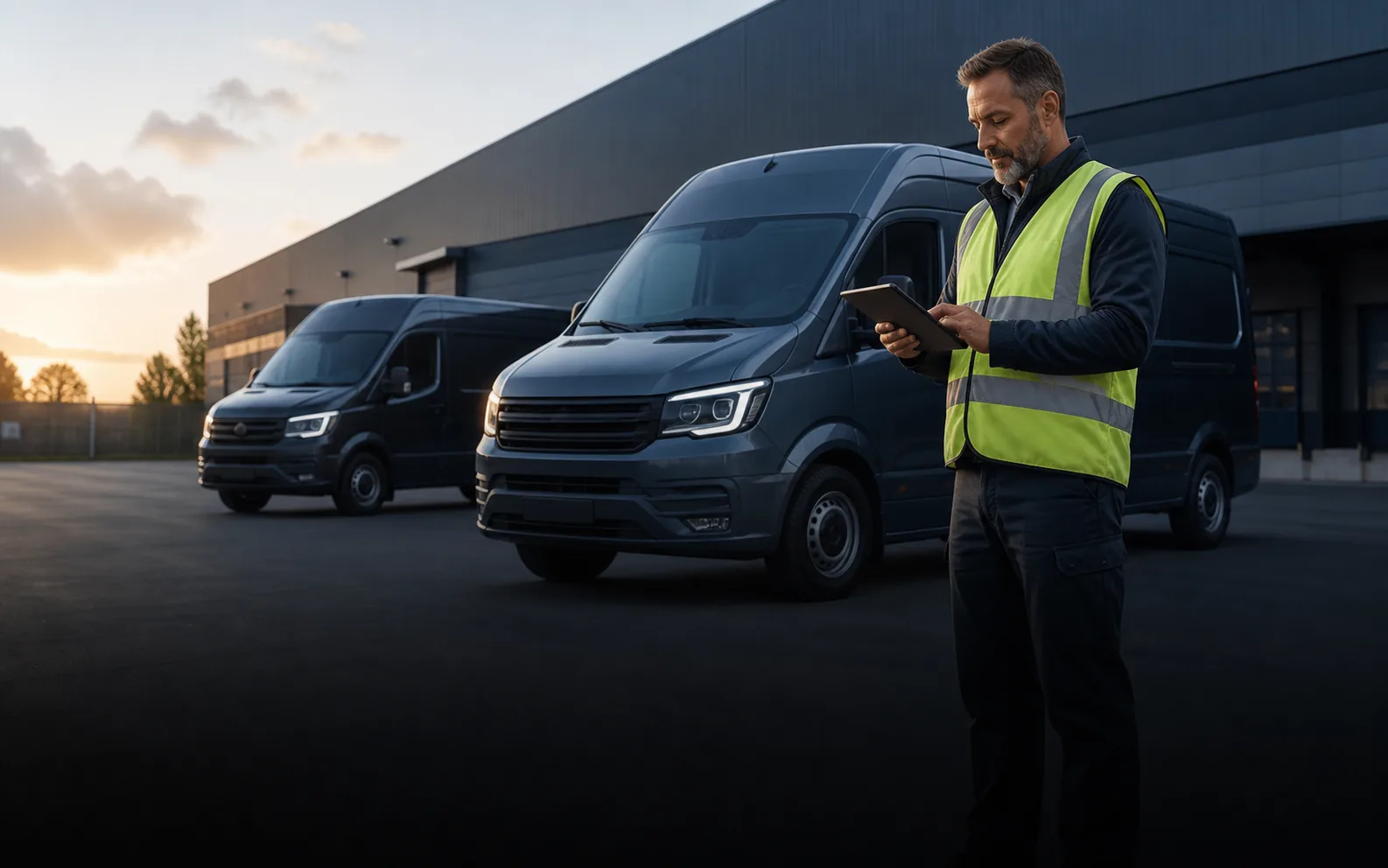 Fleet manager coordinating vehicles at a logistics depot