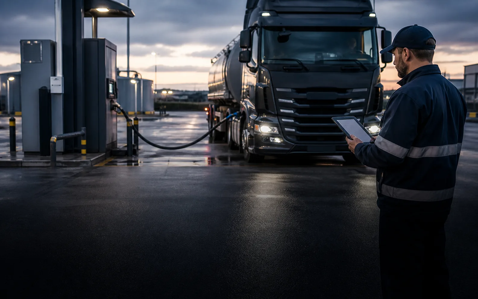 Fleet vehicle refuelling at a commercial depot