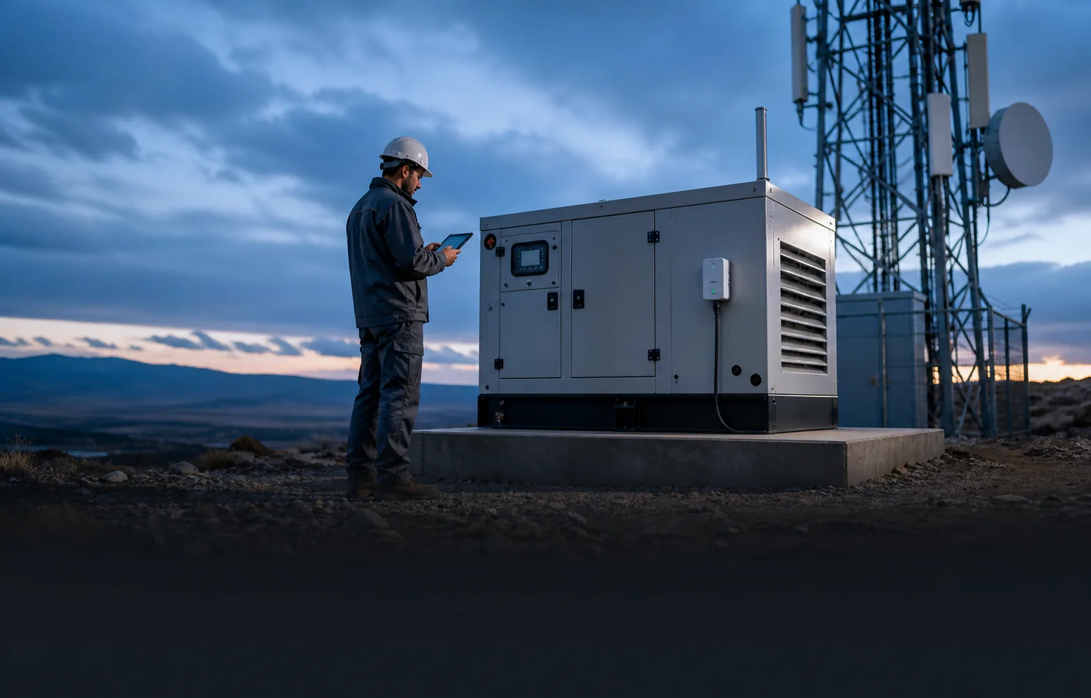 Engineer monitoring a remote standby generator