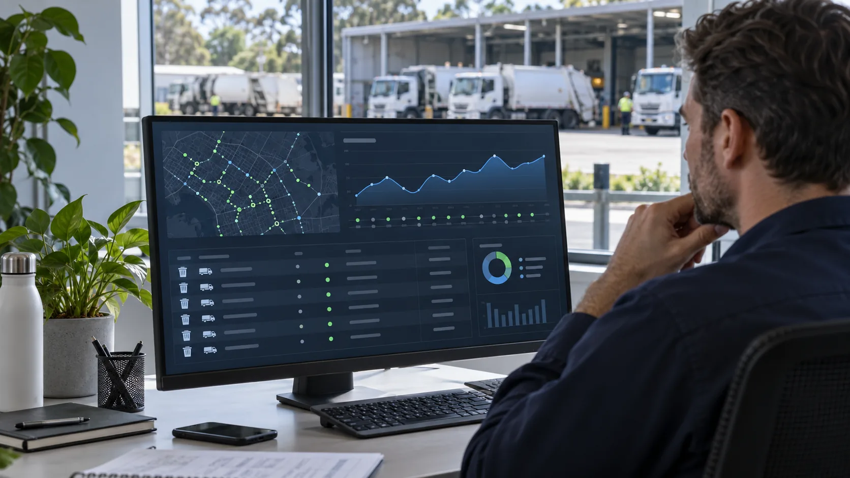 Operations analyst reviewing collection activity trends and completed work on a desktop screen